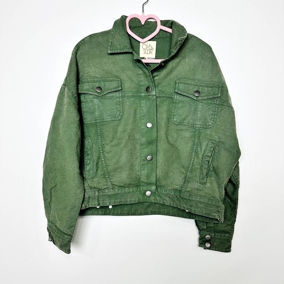 Chaser NWT Snap Button Oversized Dolman Canvas Cropped Jacket Army Green Small - Picture 1 of 6